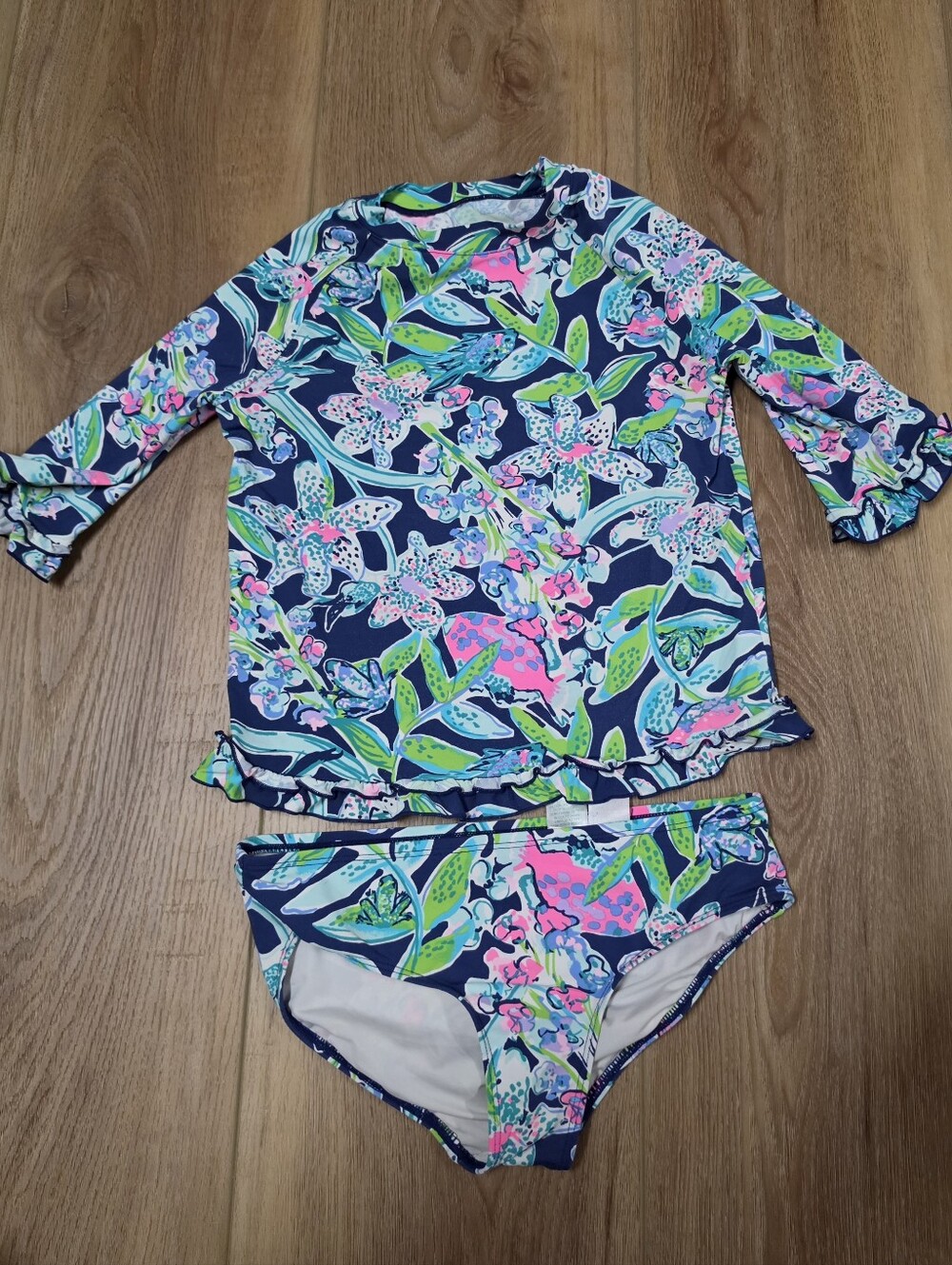 Lilly Pulitzer Navy Multi Floral Long-Sleeve Rash Guard Swim Set